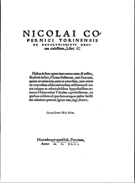 Nicolai Copernici torinensis De revolutionibus orbium coelestium